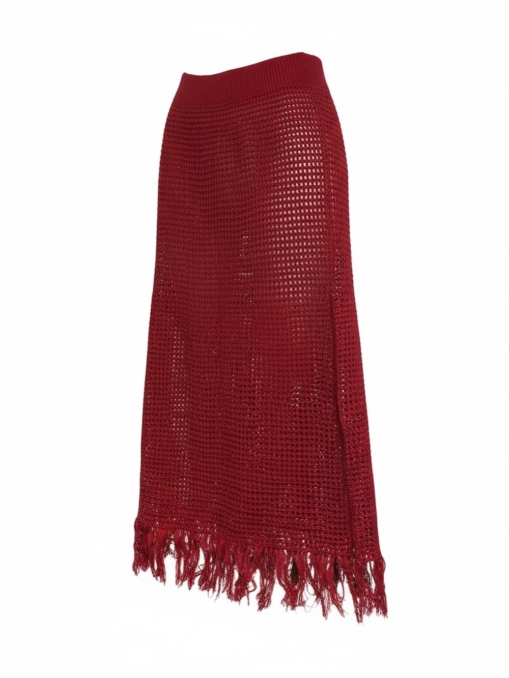 Boho Crochet Fringe Midi Skirt in Deep Red